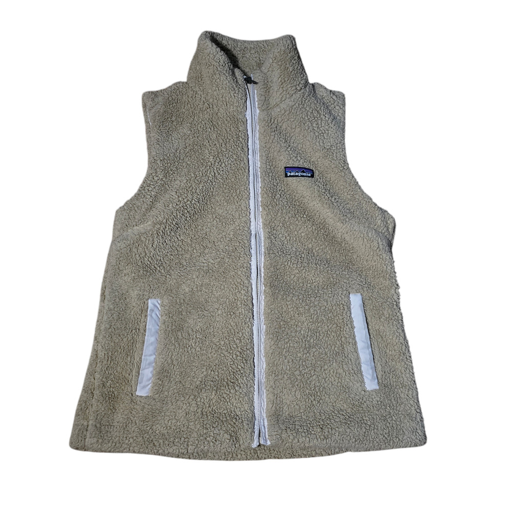 Patagonia Women’s Los Gatos Sherpa Fleece Fuzzy Vest Beige Full Zip, Size Medium